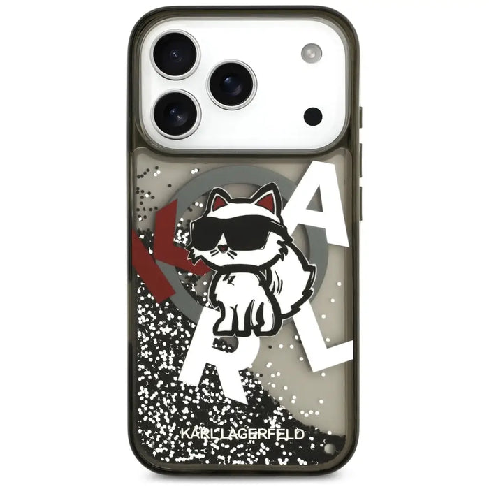 Karl Lagerfeld Liquid Glitter Choupette Logo MagSafe Case for iPhone 17 Pro - Black - Cell phone cases