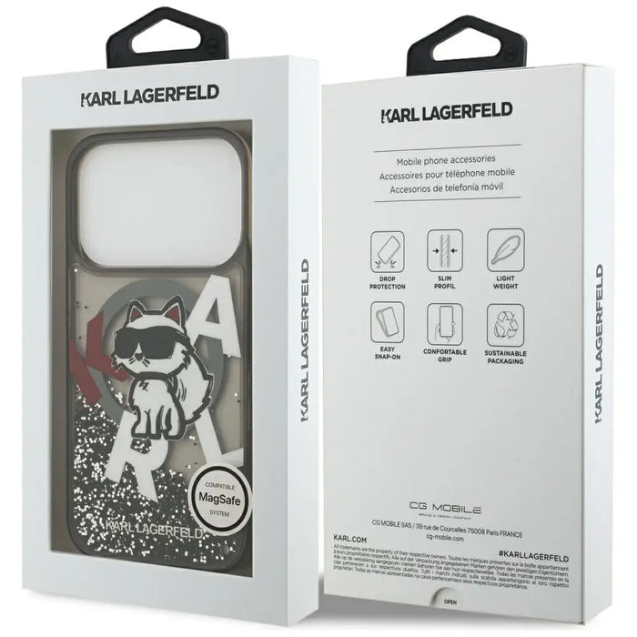 Karl Lagerfeld Liquid Glitter Choupette Logo MagSafe Case for iPhone 17 Pro - Black - Cell phone cases