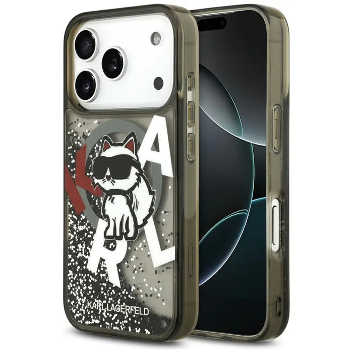 Karl Lagerfeld Liquid Glitter Choupette Logo MagSafe Case for iPhone 17 Pro - Black - Cell phone cases