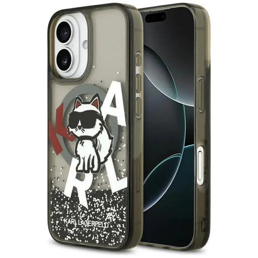 Karl Lagerfeld Liquid Glitter Choupette Logo MagSafe iPhone 17 Case - Black - Cell phone cases and covers<<<HurtelXML