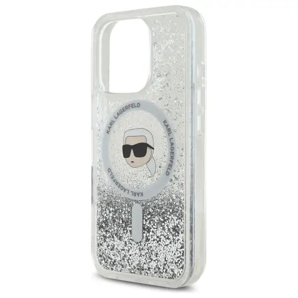Karl Lagerfeld Liquid Glitter Karl Head Magsafe Case for iPhone 16 Pro Max - Clear - Cell phone cases