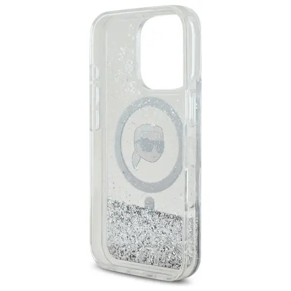 Karl Lagerfeld Liquid Glitter Karl Head Magsafe Case for iPhone 16 Pro Max - Clear - Cell phone cases