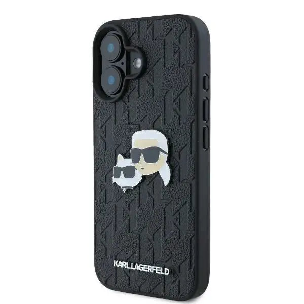 Karl Lagerfeld Monogram Karl & Choupette Head Pin iPhone 16 Plus Case - Black - Cell phone cases and covers<<<HurtelXML