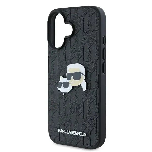 Karl Lagerfeld Monogram Karl & Choupette Head Pin iPhone 16 Plus Case - Black - Cell phone cases and covers<<<HurtelXML