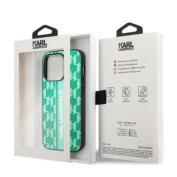 Karl Lagerfeld Monogram Stripe iPhone 14 Pro Case - Green - Cell phone cases and covers<<<HurtelXML