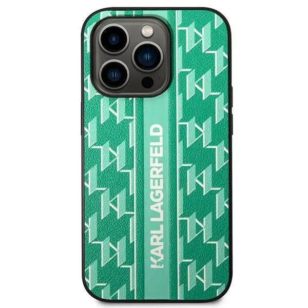 Karl Lagerfeld Monogram Stripe iPhone 14 Pro Case - Green - Cell phone cases and covers<<<HurtelXML