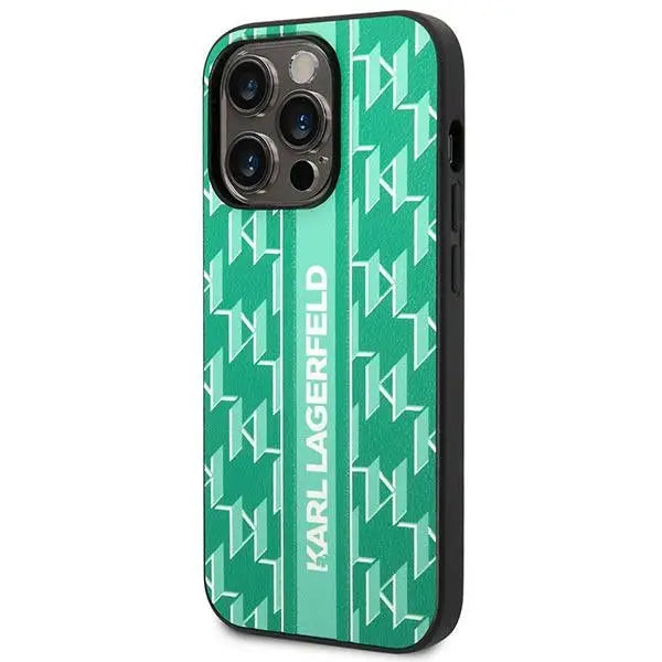 Karl Lagerfeld Monogram Stripe iPhone 14 Pro Case - Green - Cell phone cases and covers<<<HurtelXML