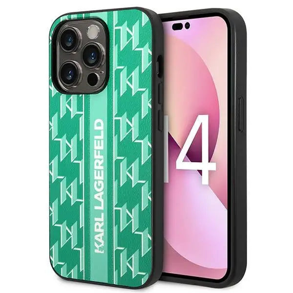Karl Lagerfeld Monogram Stripe iPhone 14 Pro Case - Green - Cell phone cases and covers<<<HurtelXML