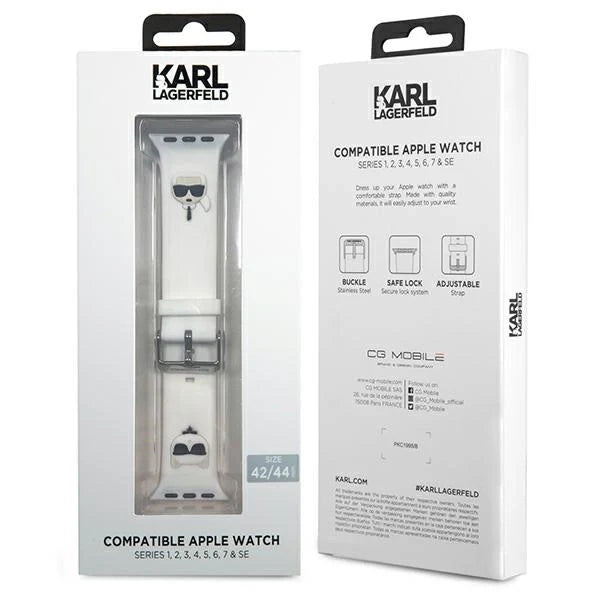 Karl Lagerfeld Pasek KLAWLSLCKW Apple Watch 42/44/45mm biały/white strap Silicone Karl & Choupette Heads - Other cell