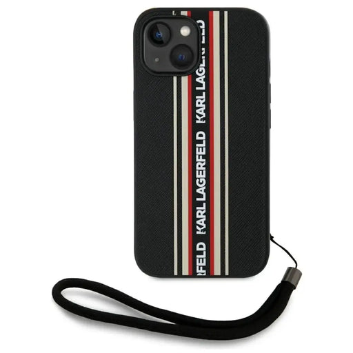 Karl Lagerfeld Saffiano Athleisure Stripes Cord iPhone 15 Case - Red - Cell phone cases and covers<<<HurtelXML