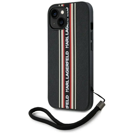 Karl Lagerfeld Saffiano Athleisure Stripes Cord iPhone 15 Case - Red - Cell phone cases and covers<<<HurtelXML