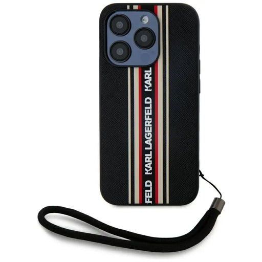 Karl Lagerfeld Saffiano Athleisure Stripes Cord iPhone 15 Pro Case - Red - Cell phone cases and covers<<<HurtelXML