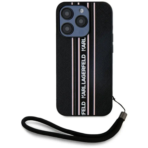 Karl Lagerfeld Saffiano Athleisure Stripes Cord iPhone 15 Pro Max Case - Pink - Cell phone cases and covers<<<HurtelXML