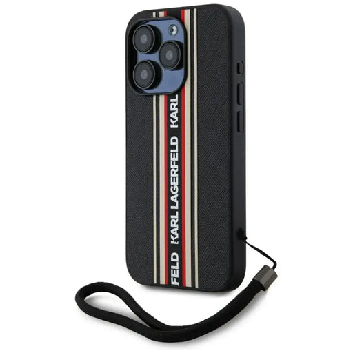 Karl Lagerfeld Saffiano Athleisure Stripes Cord iPhone 15 Pro Max Case - Red - Cell phone cases and covers<<<HurtelXML