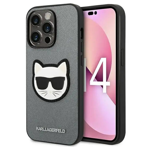 Karl Lagerfeld Saffiano Choupette Head Patch case for iPhone 14 Pro - silver - Cell phone cases and covers<<<HurtelXML