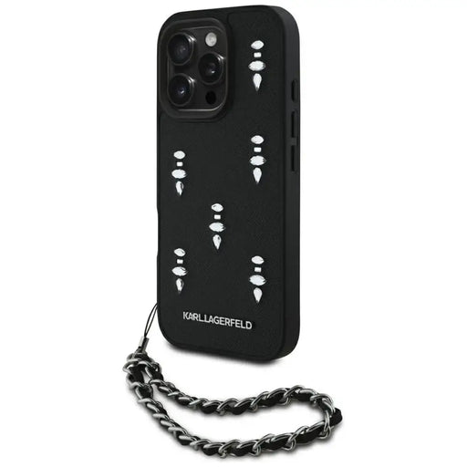 Karl Lagerfeld Saffiano Crystals w/Chain iPhone 16 Pro Case - Black - Cell phone cases and covers<<<HurtelXML