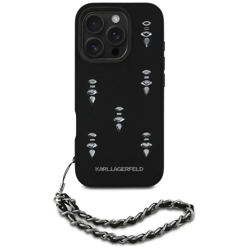 Karl Lagerfeld Saffiano Crystals w/Chain iPhone 16 Pro Case - Black - Cell phone cases and covers<<<HurtelXML