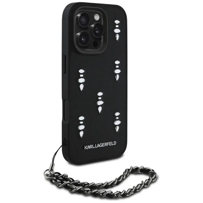 Karl Lagerfeld Saffiano Crystals w/Chain iPhone 16 Pro Max Case - Black - Cell phone cases and covers<<<HurtelXML