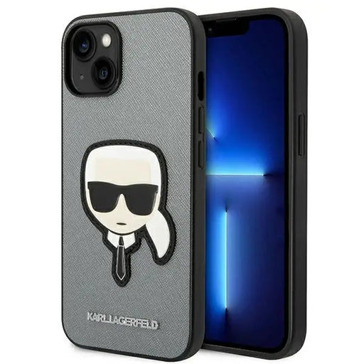 Karl Lagerfeld Saffiano Karl’s Head Patch case for iPhone 14 Plus - silver - Cell phone cases and covers<<<HurtelXML