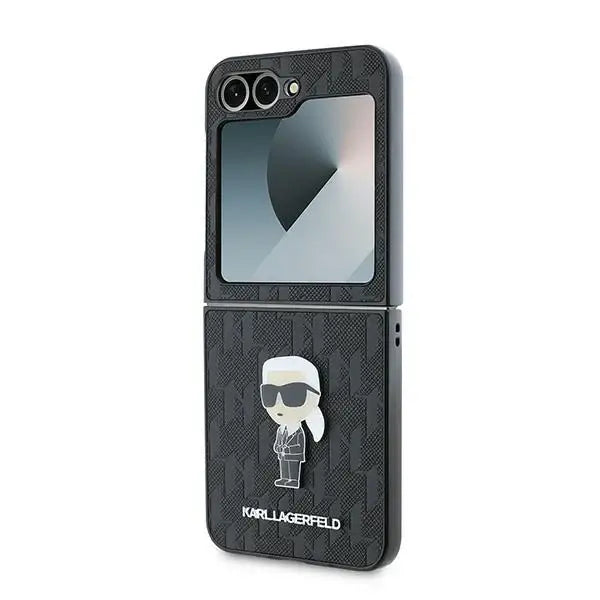 Karl Lagerfeld Saffiano Monogram Ikonik Pin Case for Samsung Galaxy Z Flip 6 - Black - Cell phone cases