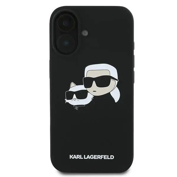 Karl Lagerfeld Silicone Case Nauble Heads Print MagSafe for iPhone 16 Plus - Black - Cell phone cases