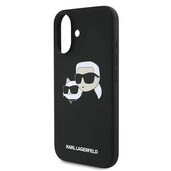 Karl Lagerfeld Silicone Case Nauble Heads Print MagSafe for iPhone 16 Plus - Black - Cell phone cases