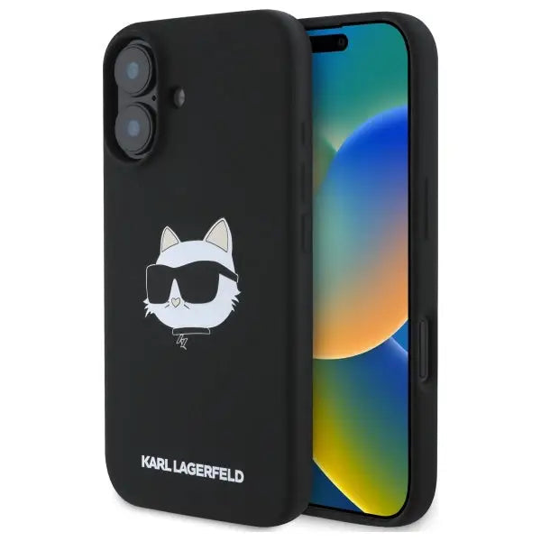Karl Lagerfeld Silicone Choupette Head Print MagSafe iPhone 16 Case - Black - Cell phone cases and covers<<<HurtelXML