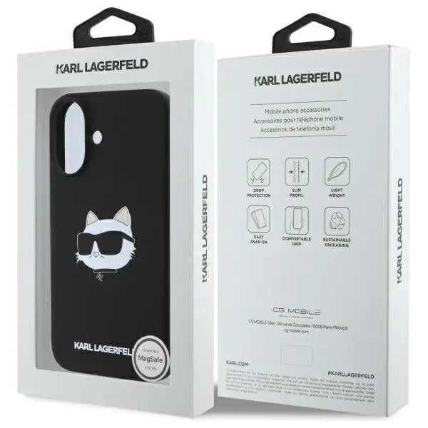 Karl Lagerfeld Silicone Choupette Head Print MagSafe iPhone 16 Case - Black - Cell phone cases and covers<<<HurtelXML