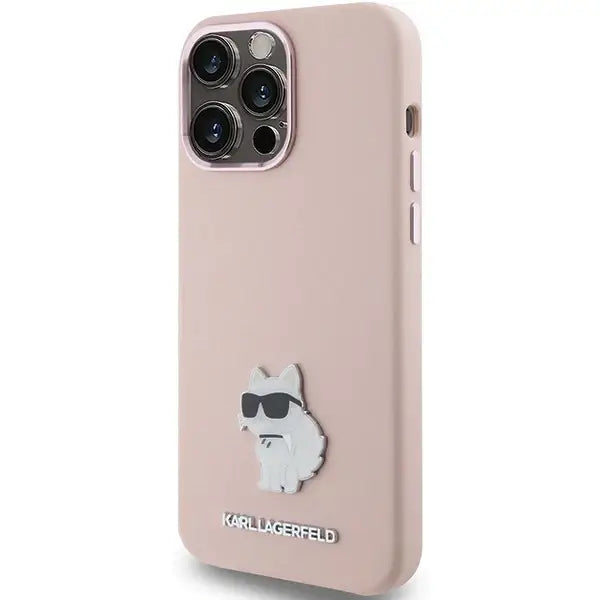 Karl Lagerfeld Silicone Choupette Metal Pin case for iPhone 15 Pro - pink - Cell phone cases and covers<<<HurtelXML