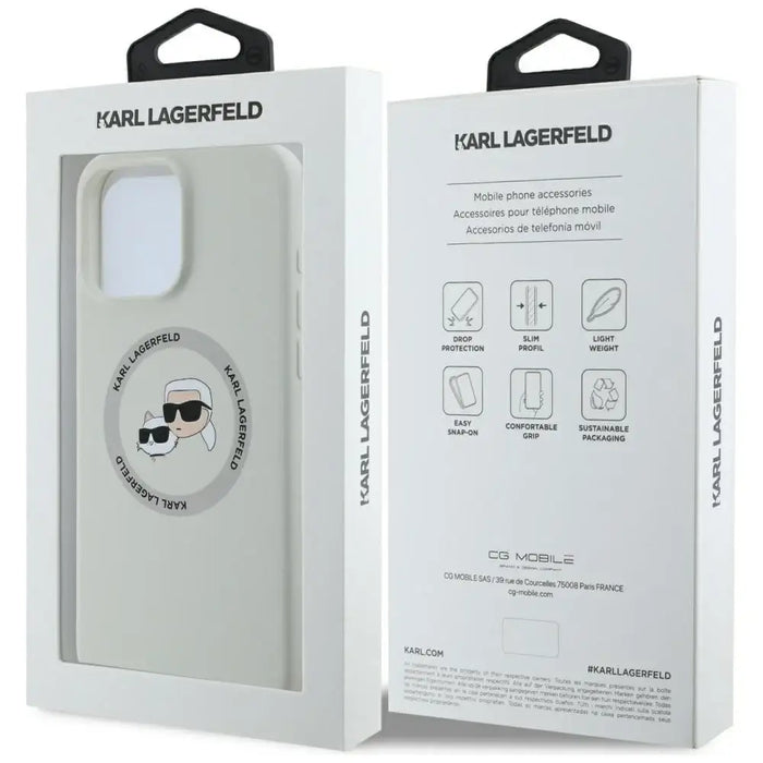 Karl Lagerfeld Silicone Double Heads And Circle MagSafe Case for iPhone 16 Pro Beige - Cell phone cases