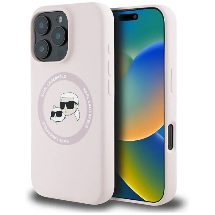 Karl Lagerfeld Silicone Double Heads And Circle MagSafe Case for iPhone 16 Pro Pink - Cell phone cases