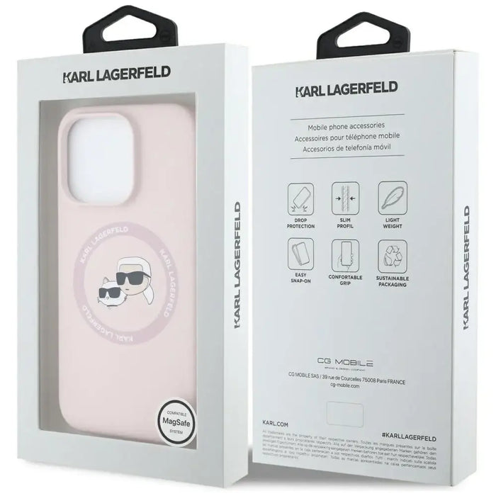 Karl Lagerfeld Silicone Double Heads And Circle MagSafe Case for iPhone 16 Pro Pink - Cell phone cases