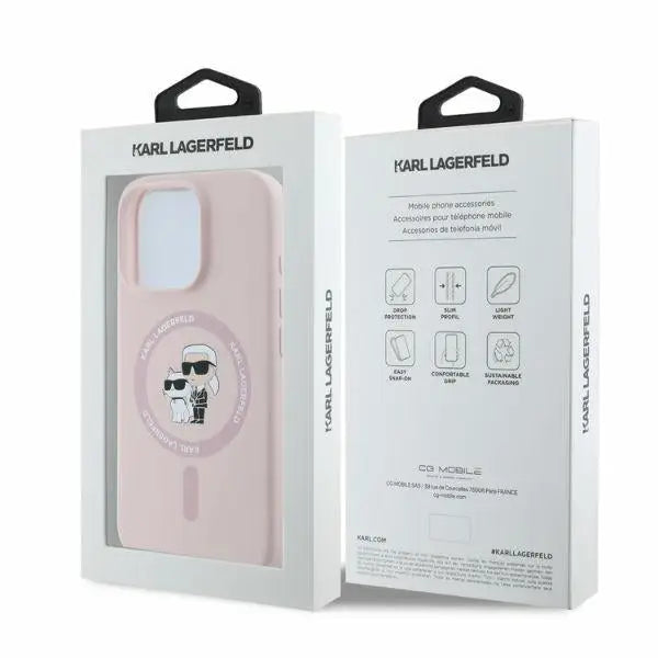 Karl Lagerfeld Silicone Karl&Choupette Heads MagSafe Case for iPhone 16 Pro Max - Pink - Cell phone cases