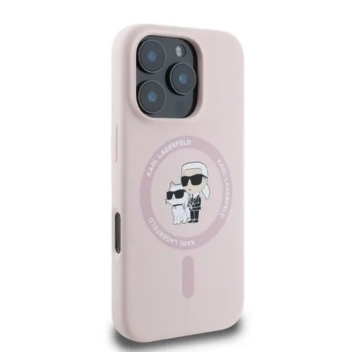 Karl Lagerfeld Silicone Karl&Choupette Heads MagSafe Case for iPhone 16 Pro Max - Pink - Cell phone cases