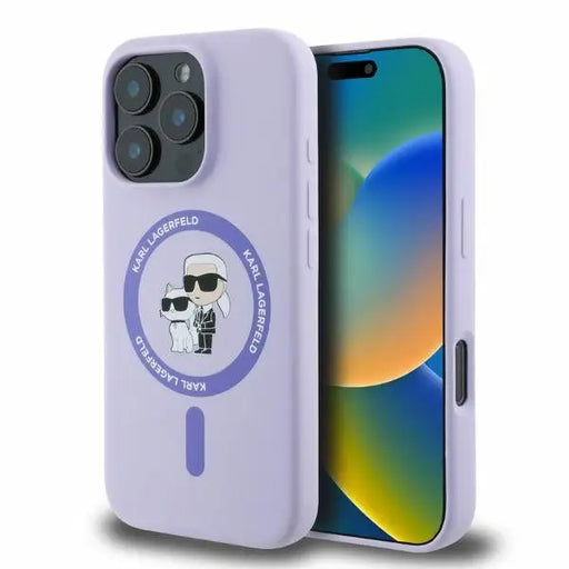 Karl Lagerfeld Silicone Karl&Choupette Heads Ring MagSafe Case for iPhone 16 Pro Max - Purple - Cell phone cases