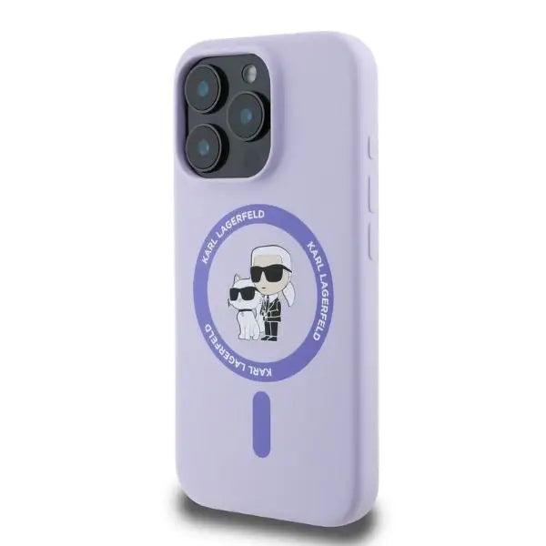 Karl Lagerfeld Silicone Karl&Choupette Heads Ring MagSafe Case for iPhone 16 Pro Max - Purple - Cell phone cases