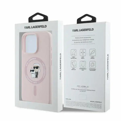 Karl Lagerfeld Silicone Karl&Choupette Heads Ring MagSafe Case for iPhone 16 Pro - Pink - Cell phone cases