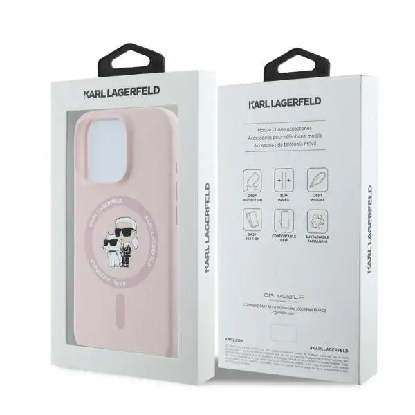 Karl Lagerfeld Silicone Karl&Choupette Heads Ring MagSafe Case for iPhone 16 Pro - Pink - Cell phone cases