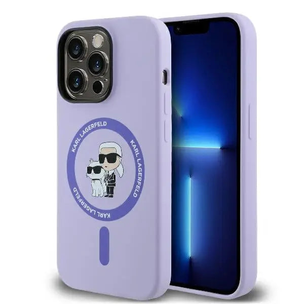 Karl Lagerfeld Silicone Karl&Choupette Heads Ring MagSafe Case for iPhone 14 Pro Max - Purple - Cell phone cases