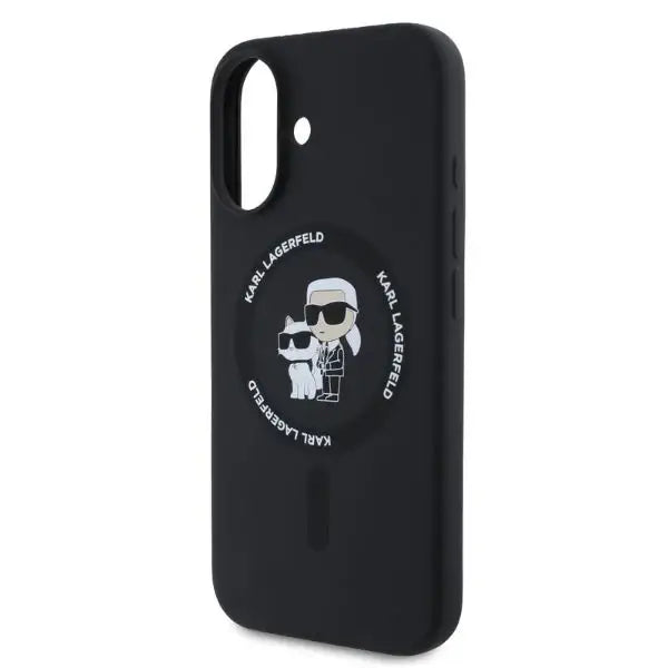 Karl Lagerfeld Silicone Karl&Choupette Heads Ring MagSafe iPhone 16 Case - Black - Cell phone cases
