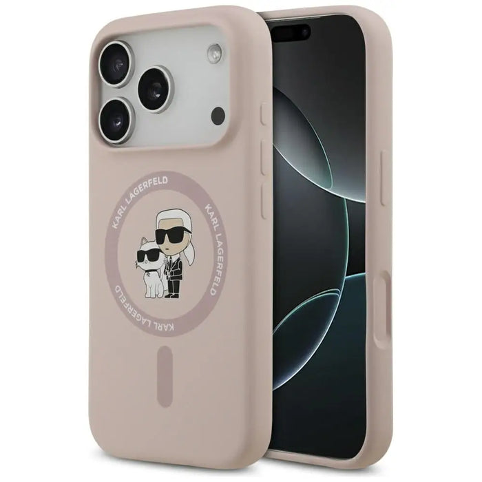 Karl Lagerfeld Silicone Karl&Choupette Ring MagSafe Case for iPhone 17 Pro - Pink - Cell phone cases