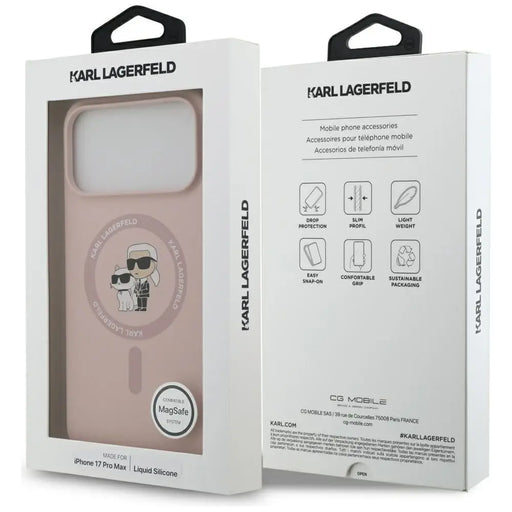 Karl Lagerfeld Silicone Karl&Choupette Ring MagSafe Case for iPhone 17 Pro Max - Pink - Cell phone cases