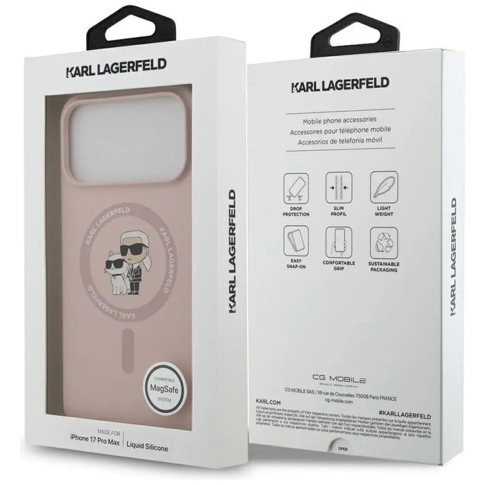 Karl Lagerfeld Silicone Karl&Choupette Ring MagSafe Case for iPhone 17 Pro Max - Pink - Cell phone cases