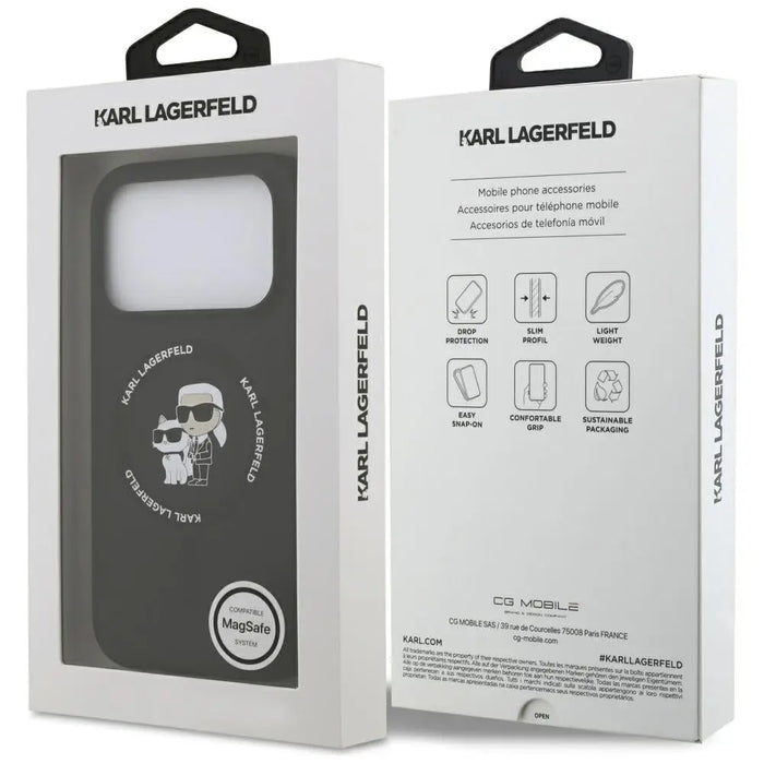 Karl Lagerfeld Silicone Karl&Choupette Ring MagSafe Case for iPhone 17 Pro Max - Black - Cell phone cases