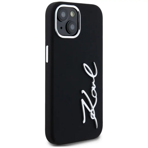Karl Lagerfeld Silicone Metal Script Logo iPhone 15 Case - Black - Cell phone cases and covers<<<HurtelXML