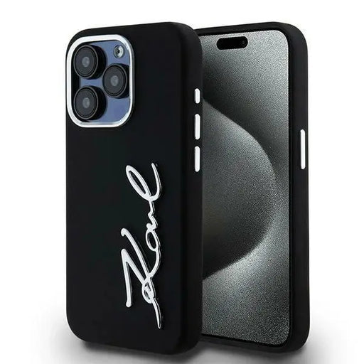 Karl Lagerfeld Silicone Metal Script Logo iPhone 15 Pro Max Case - Black - Cell phone cases and covers<<<HurtelXML