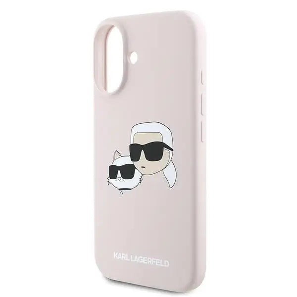 Karl Lagerfeld Silicone Nauble Heads Print MagSafe Case for iPhone 16 Plus - Pink - Cell phone cases