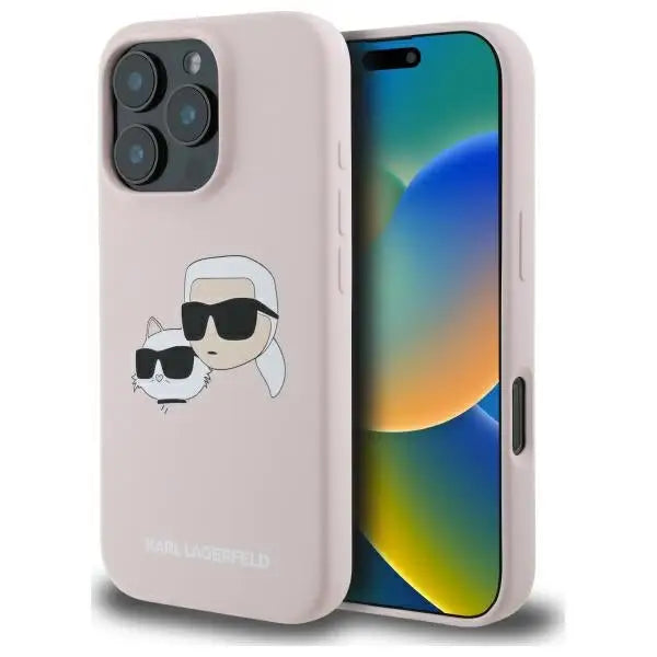 Karl Lagerfeld Silicone Nauble Heads Print MagSafe Case for iPhone 16 Pro - Pink - Cell phone cases