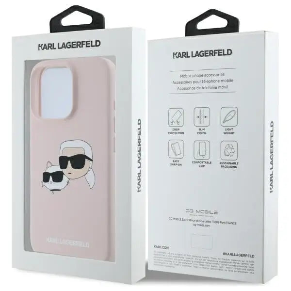 Karl Lagerfeld Silicone Nauble Heads Print MagSafe Case for iPhone 16 Pro Max - Pink - Cell phone cases