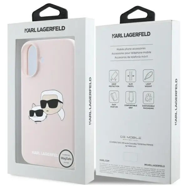 Karl Lagerfeld Silicone Nauble Heads Print MagSafe Case for iPhone 16 - Pink - Cell phone cases and covers<<<HurtelXML